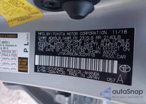 2019 Toyota Corolla Se from USA, damaged, VIN JTNK4RBE8K3029978